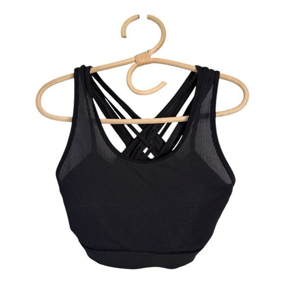Fabletics Black Faye High Impact Sports Bra Criss Cross Mesh Overlay Workout - Picture 10 of 16